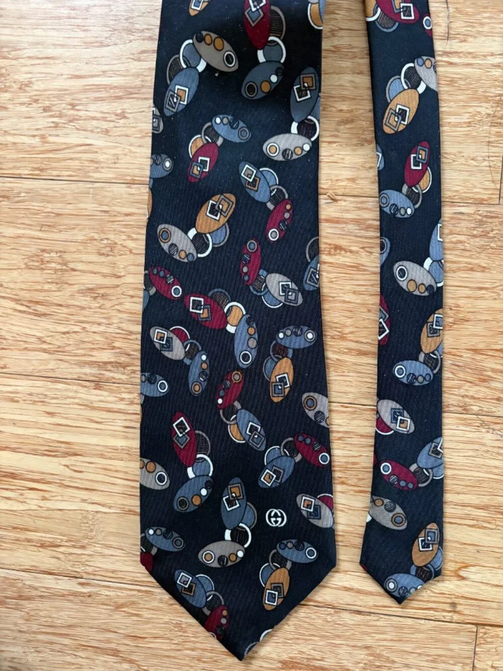 LOT Authentic GUCCI Silk Tie Blue Black GG Italy Men's monogram